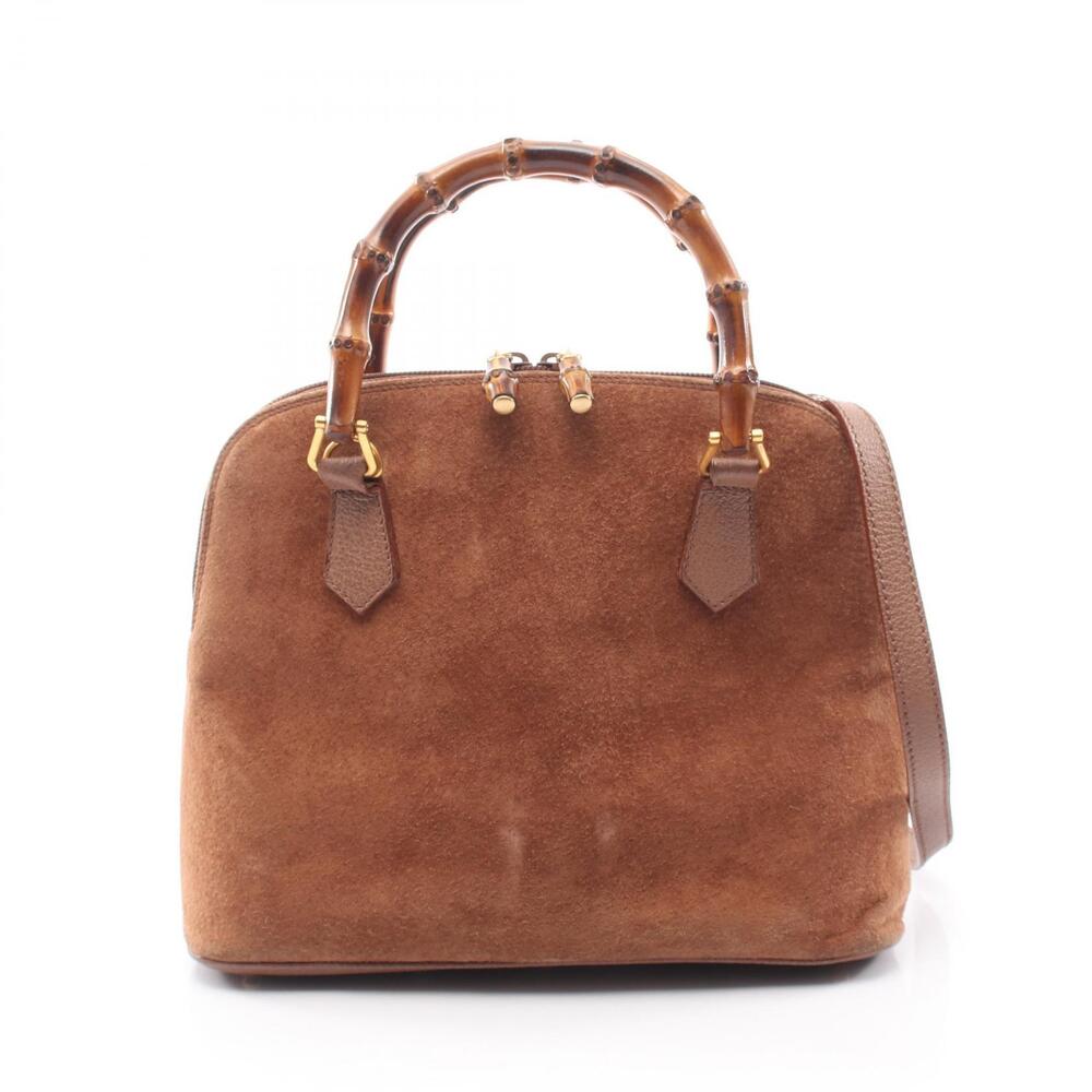 Gucci Bamboo Handbag Suede Leather Brown